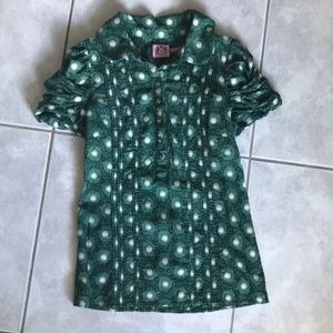 Juicy green, blue & off white print half button up